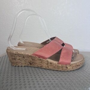 Crocs A-Leigh Wedge Sandals Womens 6 Coral Leather Slip On Comfort Shoes Summer
